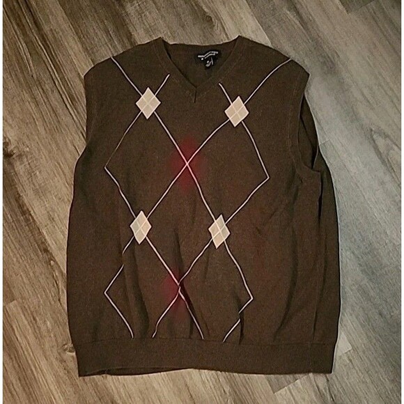 Roundtree & York Sweater Vest Mens XL Brown Argyle Preppy Academic Grandpa - Picture 7 of 8